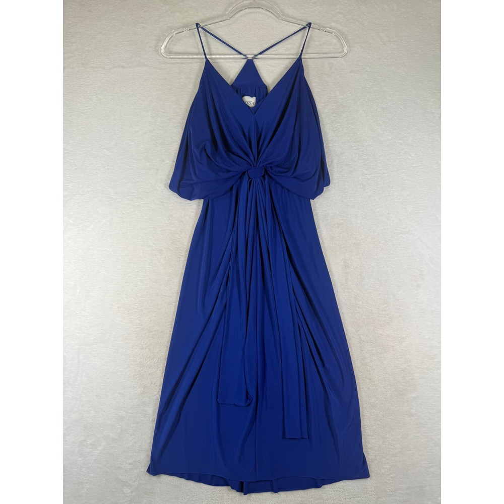 MISA Los Angeles Royal Blue Knot Front Draped Spaghetti Strap Dress Size M
